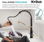KRAUS Torak Pull Down Kitchen Faucet in Spot-Free Brushed Brass with Commercial Style Spring Spout, 2 Function Sprayer, Pre-Attached Water Lines, and Mounting Hardware, KPF-2635SFBB