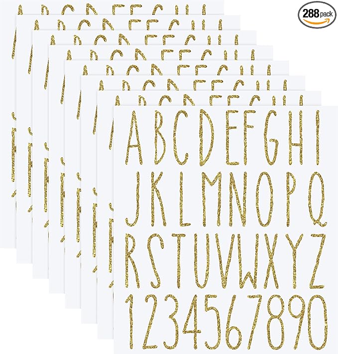 8 Sheets Vinyl Letter Stickers Waterproof Self Adhesive Letter Numbers Alphabet Modern Mailbox Numbers Sticker for Back to School DIY Mailbox House Home Business Address(2 Inch,Gold)