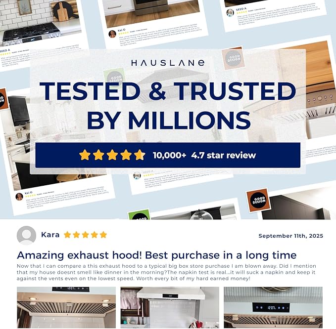 Hauslane Range Hood 36 Inch - Under Cabinet Range Hood, Matte White Hood, Vent Hood 36 Inches, Stove Vent Hood for Kitchen, Kitchen Vent Hoods 36 Inch with LED - Chef Series PS18