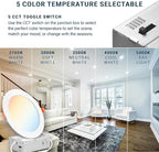 PARMIDA (16 Pack) 6 Inch Dimmable 5CCT Ultra-Thin LED Recessed Ceiling Light with Junction Box, 5 Color Selectable 2700K/3000K/3500K/4000K/5000K, 12W, Canless Wafer Slim Panel Downlight, IC Rated, ETL