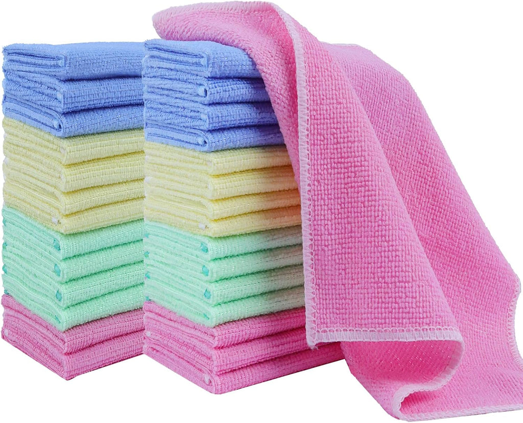 Microfiber Cleaning Cloth 28 Pcs, 4 Colors Assorted Microfiber Towels and Cleaning Rags for House and Kitchen Reusable and Washable Dusting Cloth