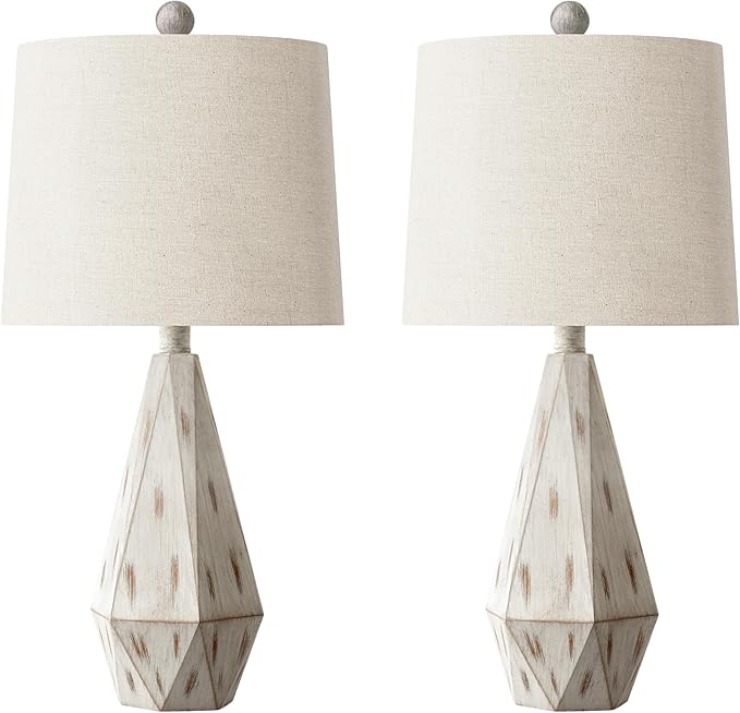 PoKat 23'' Farmhouse Table Lamps Set of 2, Beige Rustic Lamps for Living Bedroom Night Stands, Bedside Nightstands Living Room Table Lamps for End Side Table, Beige and White