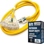 Outdoor Extension Cord Waterproof (6 ft) 12 Gauge Heavy Duty Extension Cord Splitter - Lighted Outdoor Extension Cords with Multiple Outlets - Watts Wire - 6' Grounded - extensiones electricas