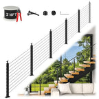 36" Expandable 16-20FT Black T304 Cable Railing Post Kit, Complete Cable Railing System with 5 Stair Posts, 216ft 1/8" Wire Rope(No Handrail), Adjustable Length Easy DIY for 25-35°Stairway
