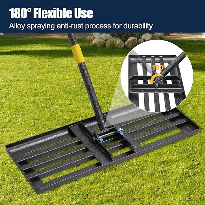 Extra Wide 30" Leveling Rake for Lawn Care - 60in Extendable Stainless Steel Handle with Ergonomic Grip | Professional Grass Leveling Tool for Golf Courses, Soccer Fields, Backyard Turf Maintenance