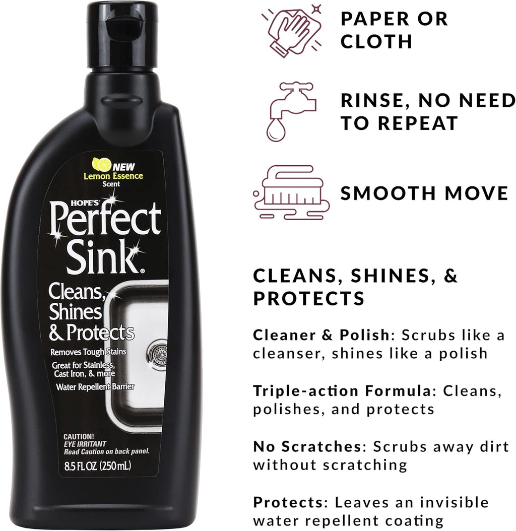 HOPE'S Perfect Stainless, Perfect Granite, and Perfect Sink Cleaner Bundle, Streak Free Polishing Kitchen Cleaners Removes Stains, Restores, and Repels Water, 3 Pack