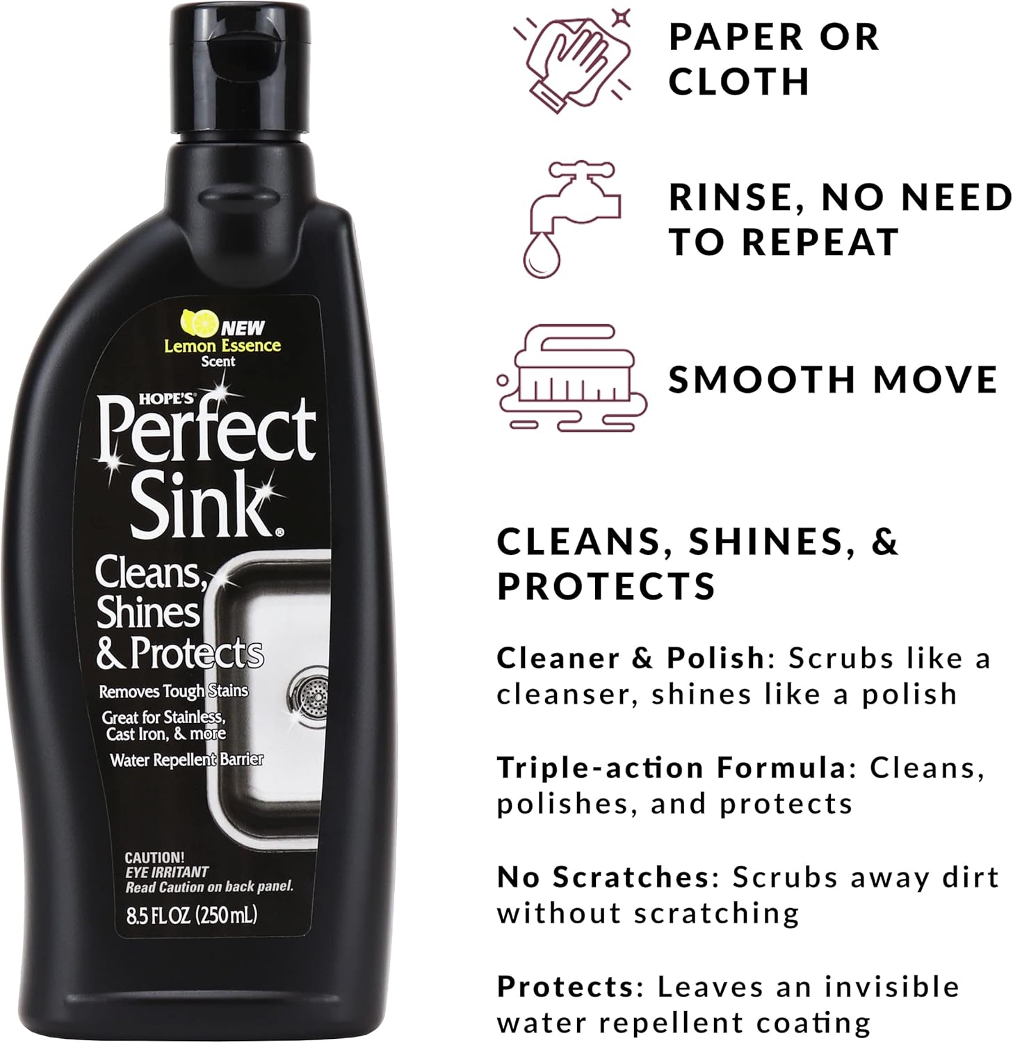 HOPE'S Perfect Stainless, Perfect Granite, and Perfect Sink Cleaner Bundle, Streak Free Polishing Kitchen Cleaners Removes Stains, Restores, and Repels Water, 3 Pack