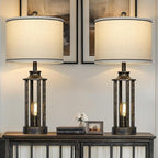 27.5" Bronze Farmhouse Table Lamps for Living Room, Tall Vintage Lamps Set of 2 with USB A+C Charging Port & AC Outlet, Rustic Bedside Lamp with Night Light, Bedroom Lamp for Nightstand Side End Table