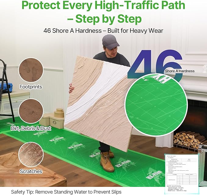 39"x200' Heavy-Duty Floor Protection | Construction Grade Carpet Protector | Drop Cloth Plastic Film for Hardwood Floors | Waterproof Painters Covering with No Residue(Mint Green)