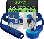 GEARit 360 Rotating Flat Plug Short Extension Cord with 3 Outlets (4ft, Navy) 16AWG/13A 3 Prong Wire, Outlet Saver for Home Office Dorm Room Essentials, ETL Certified