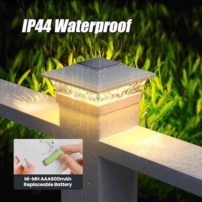 APONUO Deck Post Lights Solar Powered 12 Pack, Waterproof Outdoor LED Deck Lights for 4x4, 5x5, 6x6 Fence Posts, Warm/Cool White Light, All-Night Lighting, Auto On/Off, Patio Garden Yard Decor