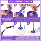Spin Mop Replacement Handle 360 Degree Spin Mop Pole Handle Replacement Rotating Telescopic Stick for Head Replace Spinning Household Cleaning Accessories for Home(Purple)