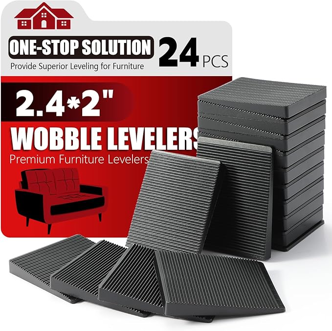 Furniture Leveler 24pcs Kit Size Variety | Multi-Purpose Rubber Shim for Leveling Feet Stable | Anti-Wobble Pad for Uneven Table, Dresser Leg, Toliet and More Furniture | Prevent from Wobbling