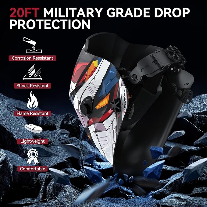 ARCCAPTAIN Welding Helmet Auto Darkening, 1/1/1/1 True Color Welding Hood, 4 Arc Sensor 1/25000s Response Time Solar Powered Weld Hood Helmet, MobileFighter