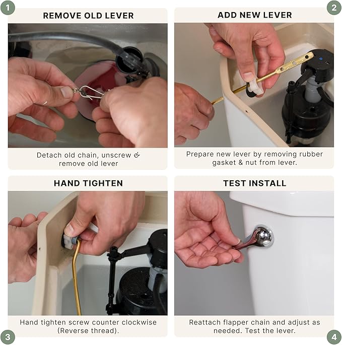 Mesora Universal Metal Front Mount Toilet Handle Replacement Kit with Flapper Chain, Pure Brass and Aluminum, Compatible with Most Toilets - Chrome