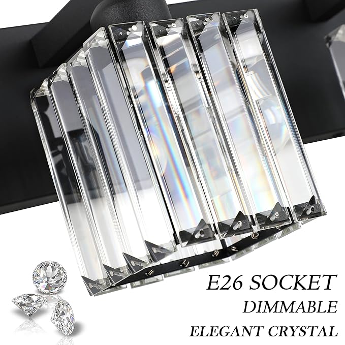 Aipsun Bathroom Vanity Light Black Light Fixtures 5 Light Crystal Vanity Light Modern Bathroom Lighting (Exclude Bulb)