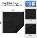 Kitinjoy Microfiber Cleaning Cloth, 12 Pack Soft and No Lint Microfiber Towels Cleaning Supplies, Absorbent Fast Drying Cleaning Rags for Housekeeping, Kitchen, Window, 12 x12 Inches, Black