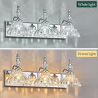 Vintage Bathroom Vanity Light, 3-Light Chrome Vanity Lighting Fixture with Flower Glass Shade, Bathroom Lighting Fixtures Over Mirror