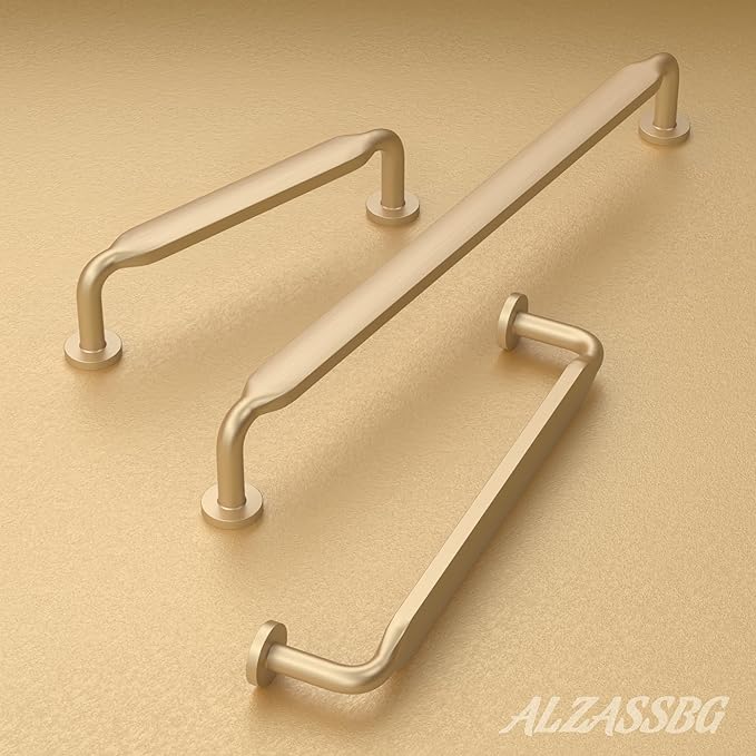 Alzassbg 6 Pack Brushed Gold Cabinet Handles, 12-1/2 Inch(320mm) Hole Centers Arch Modern Cabinet Pulls Kitchen Cabinets Hardware for Cabinets and Drawers AL3503BG