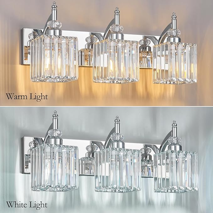 Crystal Vanity Lights Chrome 3 Light Modern Vanity Light for Bathroom