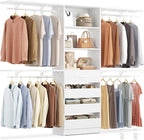 Aheaplus Closet System with 4 Drawers, 8FT Wood Closet Organizer System, 96’’ Closets Built In System Tower with Shelves, Walk-in Closets Wardrobe Clothes Garment Rack, Fits Spaces 4-9 ft, White