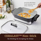 Elite Gourmet EG4403 15" x 12" x 3” Stow-Away Foldable Electric Skillet, Ceralast™ Ceramic Non-stick, 1500W Rapid Heat, Dishwasher Safe Pan & Lid, Black/Gray