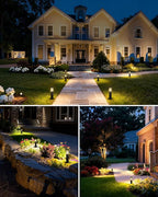 SUNVIE 12-Pack Low Voltage Landscape Lighting Kit LED Bollard Pathway Lights Wired with Spotlights for Garden, Path, Yard, Patio, Cast-Aluminum, IP65 Waterproof, 12-24V AC/DC, 3000K Warm White, Black