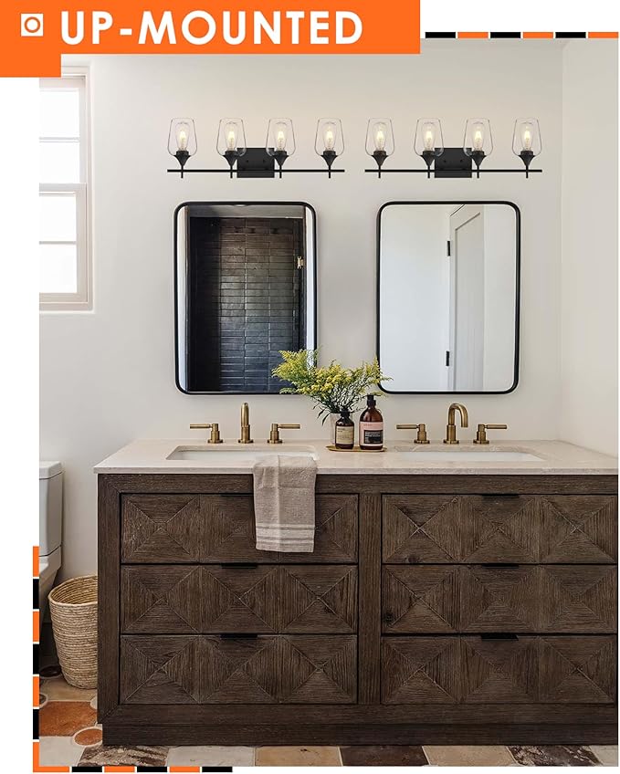 4-Light Bathroom Vanity Lights Over Mirror, 24 Inch Black Vanity Light for Bathroom, Modern Bath Wall Sconce Lighting with Clear Glass, WL9167-4B