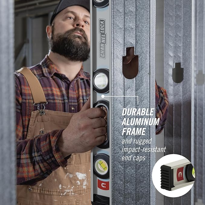 CHANNELLOCK 24-Inch, Professional-Grade Magnetic Aluminum I-Beam Level with 3 Vials, 5100-0024M