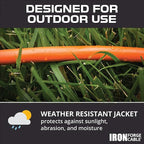 Iron Forge Cable Weatherproof 200 Ft Outdoor Extension Cord - 16/3 SJTW 10 Amp Heavy Duty Highly Visible Orange Extension Cord 3 Prong - Lighted End