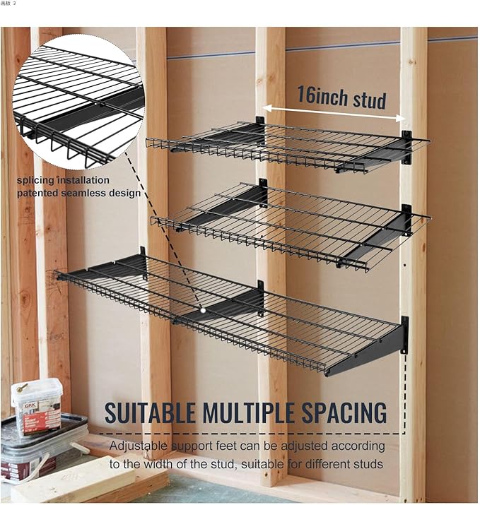 2 Pack Garage Wall Mounted Shelf, 27.6" x 11.4" Heavy Duty Wall Storage Shelves for Garage, Workshop, Laundry Room and Kitchen, Max Load 50 lbs (Black,2 Pack)