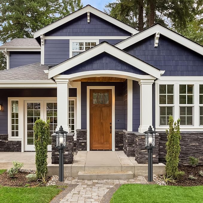 Darkaway Large Outdoor Post Lights Lamp Posts Outdoor Lighting, 17inch Aluminum Post Lights Outdoor Light Fixtures with Water Ripple Glass, Pole Light for Outside Patio Yard Garden