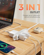 DEWENWILS 25FT Flat Plug Extension Cord, 3 Prong Ultra Thin Power Strip, 360° Rotating Plug, 13A/125V/1625W, 16 Awg Grounded Flat Power Cable for Indoor Narrow Space, SPT-3, ETL Listed, White