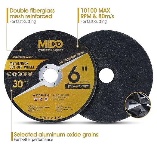 30 Pack Cut Off Wheels 6 Inch Cutting Wheel 6" x.040 x7/8" Metal&Stainless Steel Cutting Disc Fit for Angle Grinder