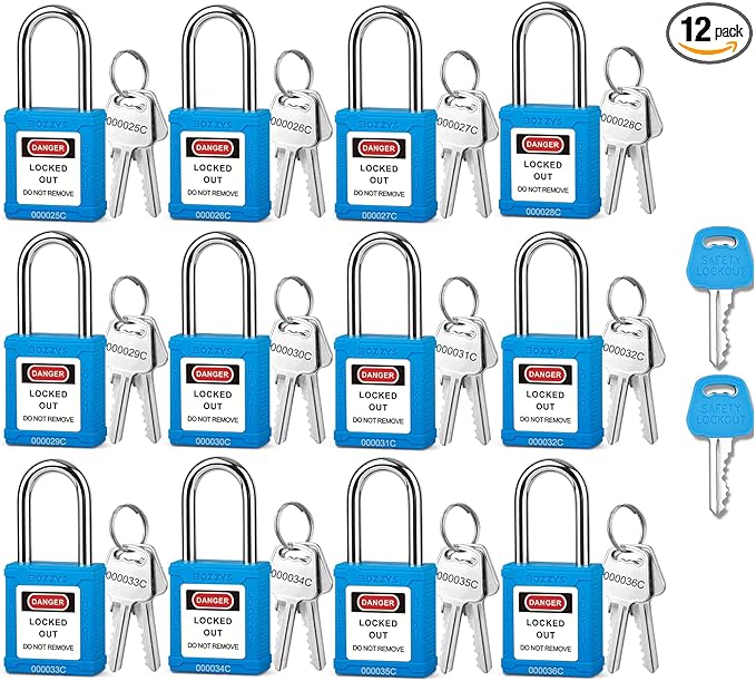 Lockout Tagout Locks with 2 Master Keys｜12-Pack Blue OSHA Loto Lock｜Keyed Different & Laser Coding｜Lock Out Padlock Kits for Machinery & Electrical Panels