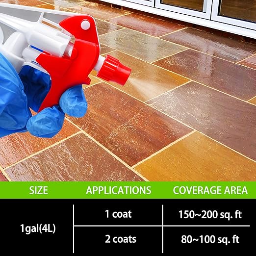 Wet Look Stone Sealer - 1 Gal High Gloss Paver Sealer Stone Color Enhancer Concrete Sealer with Long-Lasting Gloss Protection, Stain Proof for Interior and Exterior Slate, Driveway, Floor, Standsotne
