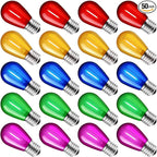 Minetom S14 LED Christmas Replacement Light Bulbs, UL Listed, 1 Watt E26 Medium Base Plastic Shatterproof LED Edison Bulbs, Easily Screw in Strings Spools Strands, Multicolor, 50 Pack