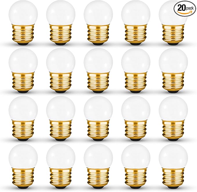 S11 Indicator Incandescent Ceramic White Night Bulb with E26 Base, 7.5W White Light with 40 Lumen Brightness, Perfect for Home Decor, Pack of 20