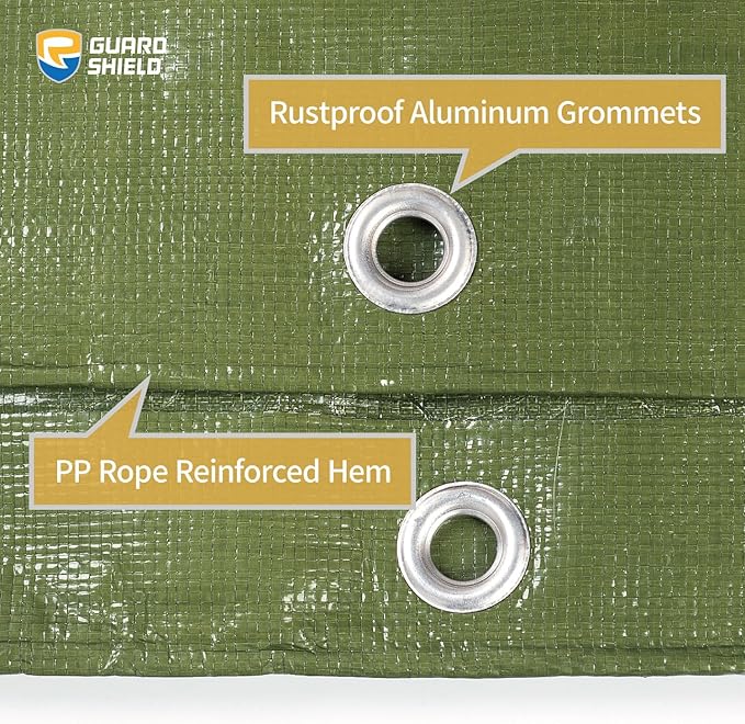 GUARD SHIELD Heavy Duty Tarp 30x30 Feet Green Multi Purpose Thick Waterproof Poly Tarp Cover 10mil