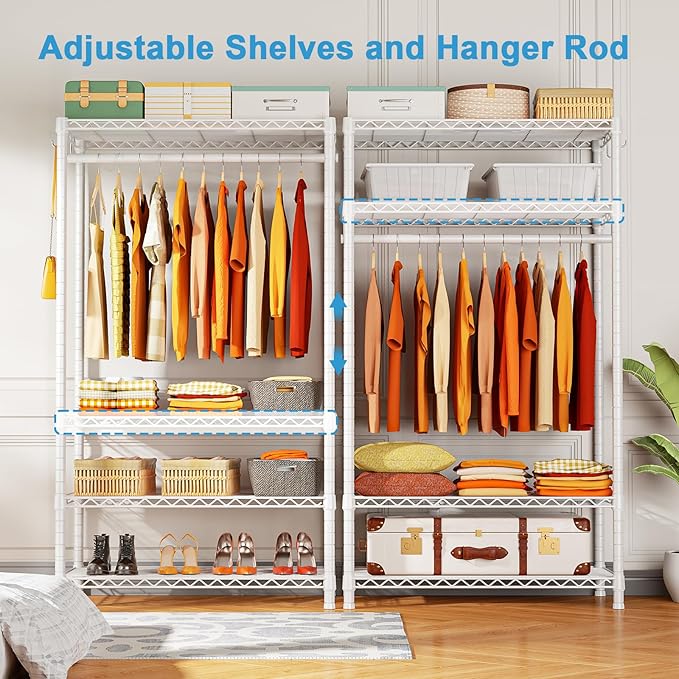 Ulif H4 Portable Closets, 4-Tier Metal Clothes Garment Rack for Bedroom and Cloakroom, Clothing Closet Storage and Organizer Wardrobe, 35.4" W x 14" D x 76.4" H, White