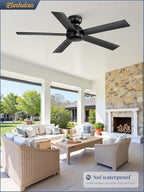 48 Inch Flush Mount Ceiling Fan no Light, Black Ceiling Fan with Remote, 6-Speeds, Quiet Reversible DC Motor, Indoor/Outdoor Ceiling Fans without Lights for Patio, Living Room, Bedroom