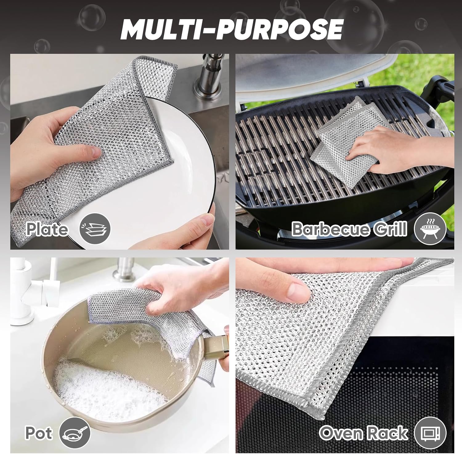 Orighty 24 Pcs Multipurpose Wire Dishwashing Rag, Non-Scratch Wire Dish Cleaning Cloths for Wet and Dry, Reusable Steel Scrubber for Kitchen, Powerful Dishcloth Rag for Cookware, Dish, Stove-7"x8"