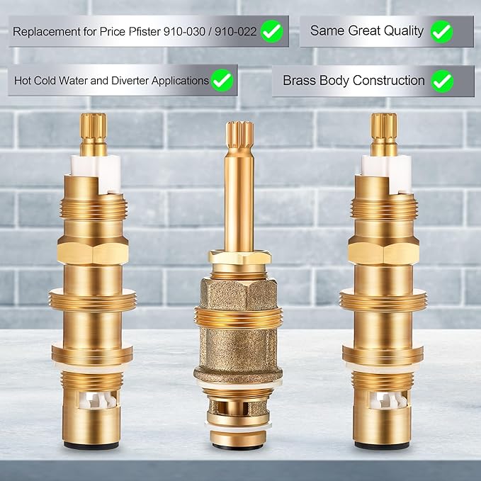Dreyoo Ceramic Disc Cartridge Replacement for 910-030, Diverter Stem Replacement for 910-022, Shower Valve Faucet Cartridge Compatible with Price/Pfister, Hot Cold Diverter, Brass Construction