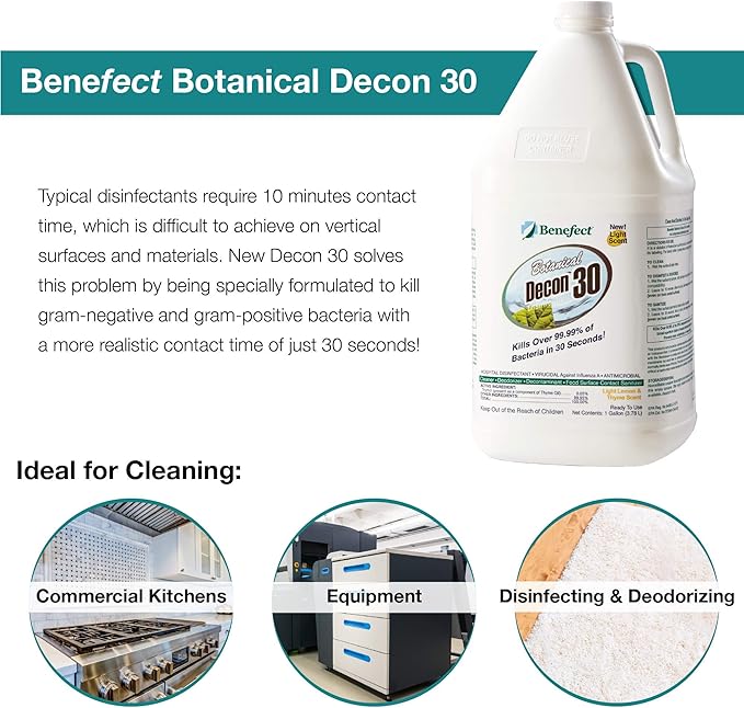 Benefect Botanical Decon 30 Disinfectant Cleaner - All Natural Formula for Effective Cleaning Power - Ideal for Restoration Jobs & Water Damage - 4 Gallons (4 Pack of 1-Gallons)
