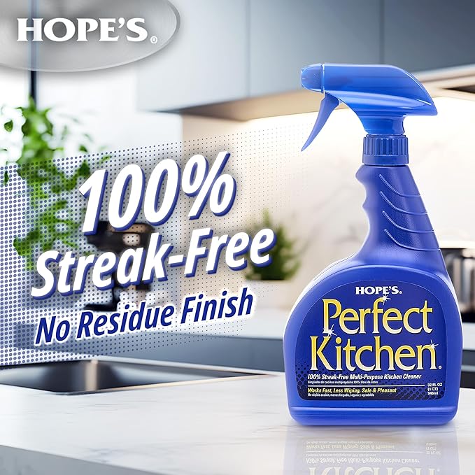 HOPE'S Perfect Kitchen Cleaner Spray - 32 Oz No-Residue All Purpose Cleaning Spray - Multisurface Degreaser for Counters, Stoves, Microwaves, and More - Pet and Home Safe - Pack of 6