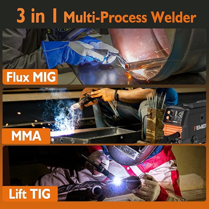 140A 3 in 1 MIG Welder,Flux Core, MIG/Lift TIG/Stick Welding Machine 110V Portable IGBT Inverter Synergic Control, LED Display with Welding Helmets