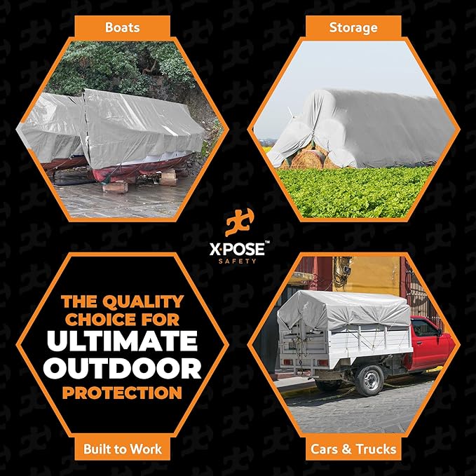 24' x 36' Super Heavy Duty 16 Mil Silver/Brown Poly Tarp Cover - Thick Waterproof, UV Resistant, Rip and Tear Proof Tarpaulin with Grommets and Reinforced Edges - by Xpose Safety