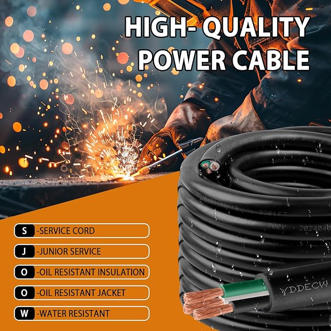 150ft 14/3 14 AWG Portable Power Cable (3 Conductor) - SJOOW 300V 14 Gauge Electric Wire for Motor Leads, Portable Lights, Battery Chargers and Machinery - 3 Conductor - 150 Feet Electrical Cord