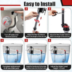 Toilet Flusher Replacement Kit, 2-Inch Toilet Flusher Repair Kit Include Adjustable Fill Valve with Flapper, Flush Handle Lever, Gasket and Bolts, Anti-Siphon Repair Parts Inside Tank (1 Set)