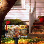 Fall Pumpkin Sunflower Mailbox Covers Magnetic 25.5X21 Inch Cute Cat Autumn Harvest Mailbox Cover Thanksgiving Wraps Post Letter Box Cover Large Size Garden Farm Outdoor Yard Decor